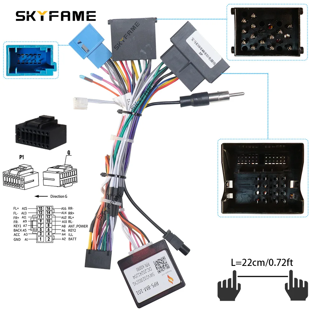 SKYFAME سيارة 16pin الأسلاك تسخير محول Canbus صندوق فك أندرويد راديو كابل الطاقة لسيارات BMW 3 سلسلة E39 E46 E53 X5