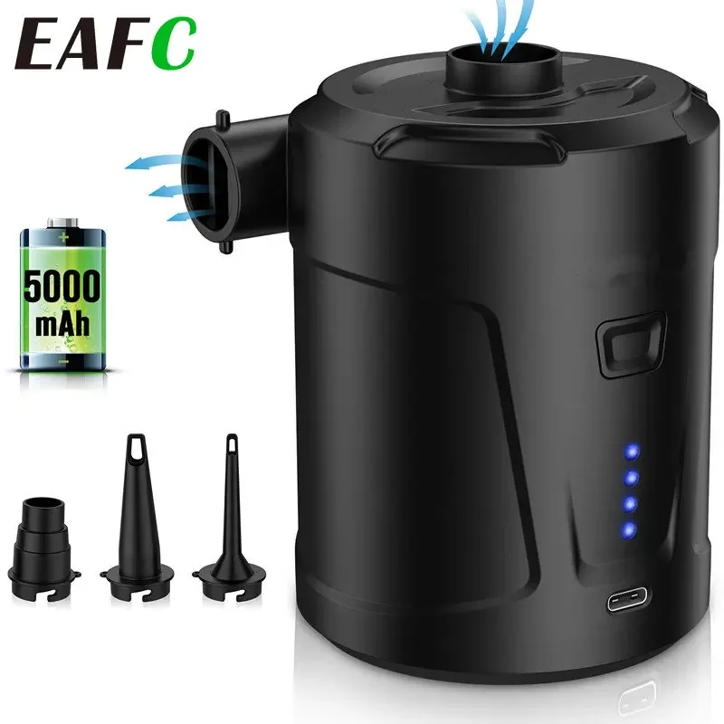 EAFC Electric Air Pump Battery Rechargeable Air Compressor Inflator/Deflator Pumps for PVC Boat Mattress Swimming Ring Raft Bed