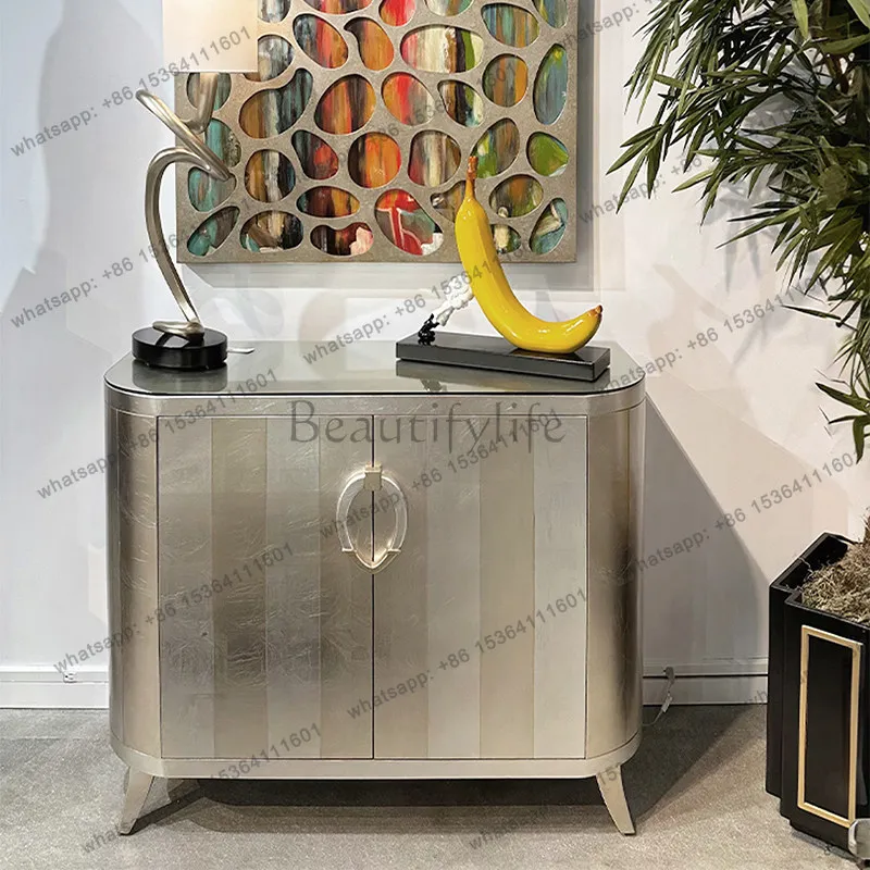 American light luxury entrance cabinet, modern villa design sense solid wood storage side cabinet