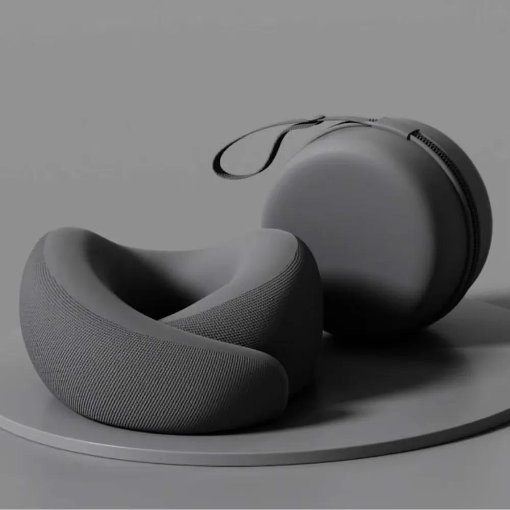 Slow Rebound U-shaped Neck Pillow Foldable Non-Deformed Hooded Neckrest Pad Durable with Storage Box Cervical Support Pillow