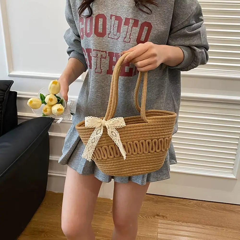 Bolso de paja tejido a mano de algodón, bolso de playa hecho a mano para vacaciones, bolso ligero tejido a mano de estilo coreano para teléfono móvil