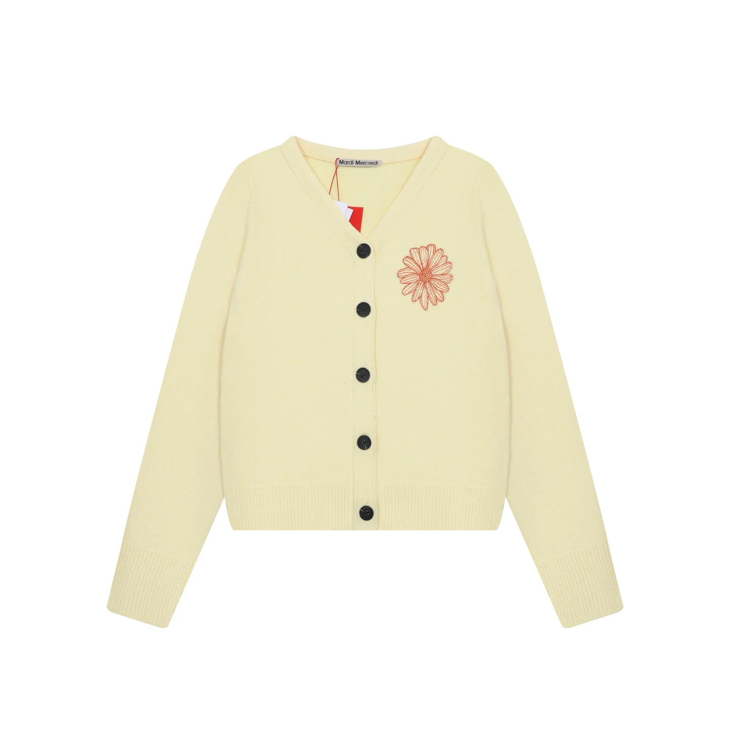 Mardi Mercredi Women Cardigan Daisy Embroidered V Neck Sweater Soft Knitted Button Down Top for Daily Casual Office Commute Wear