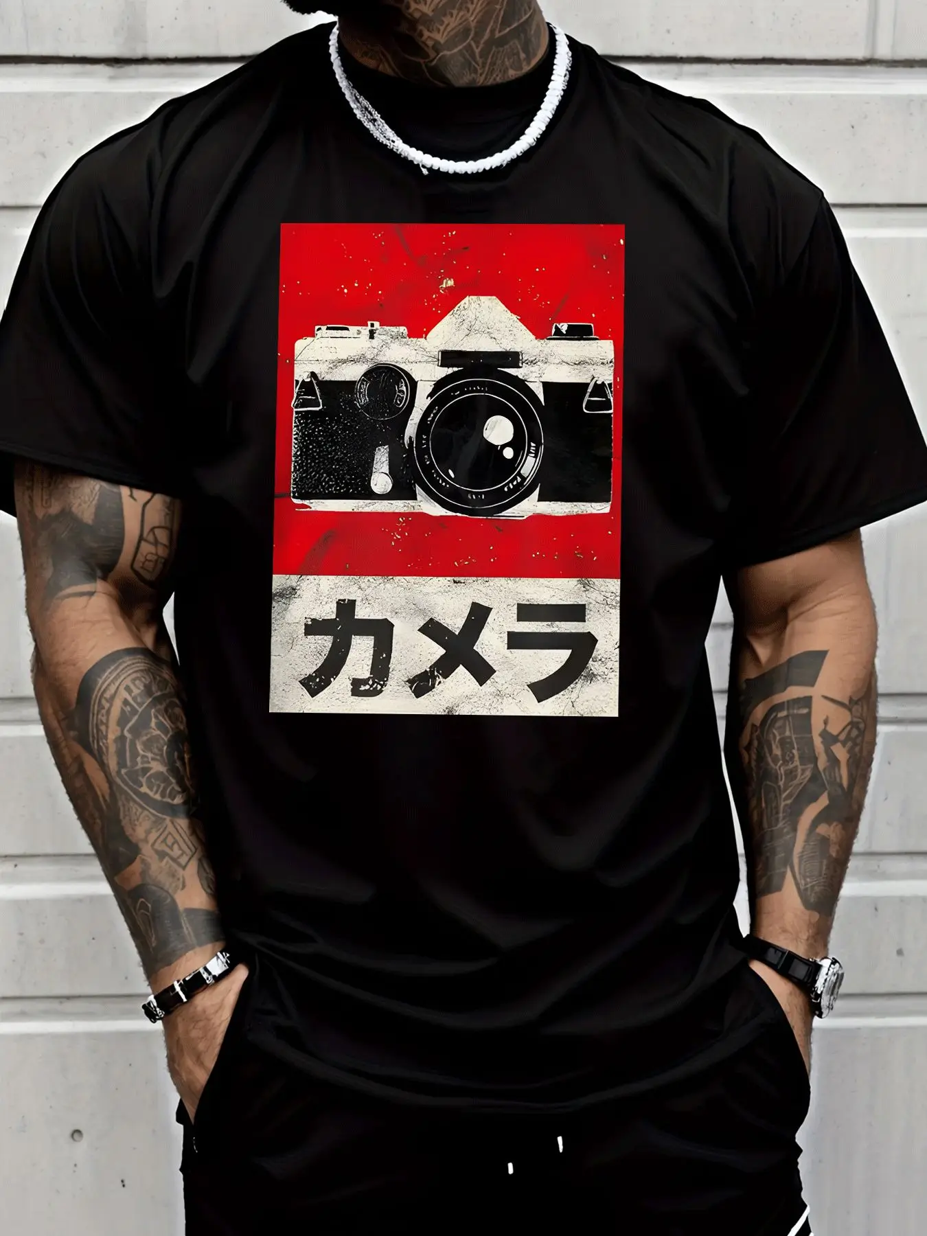 Vintage Retro Film Camera Japanese Text Mens Front Print T Shirt Photographer Graphic Tee Casual Short Sleeve Camera Lover Gift