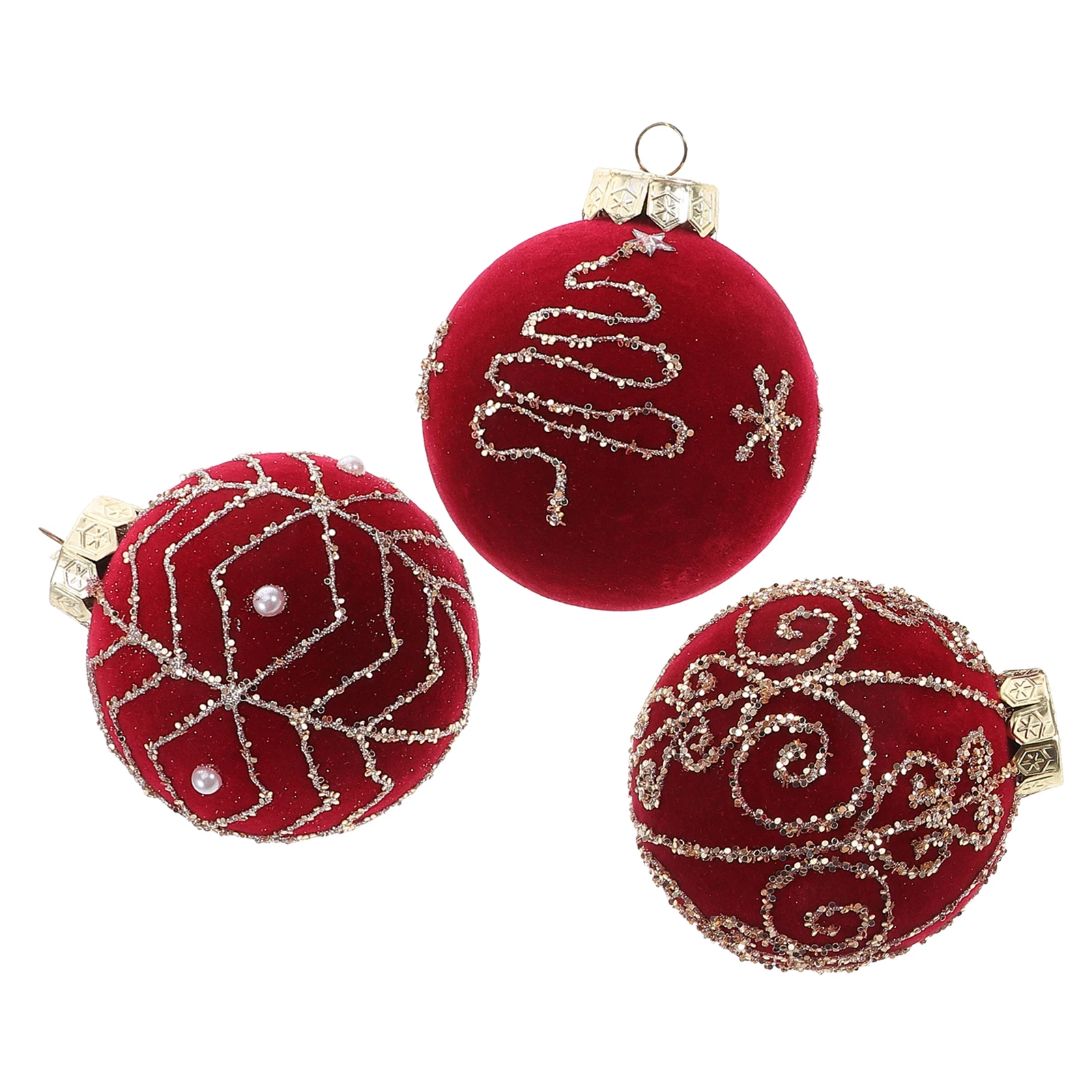 

3pcs Flocked Red Christmas Balls 8cm Diameter Tree Decor Holiday Ornaments Shatterproof Xmas Embellishments