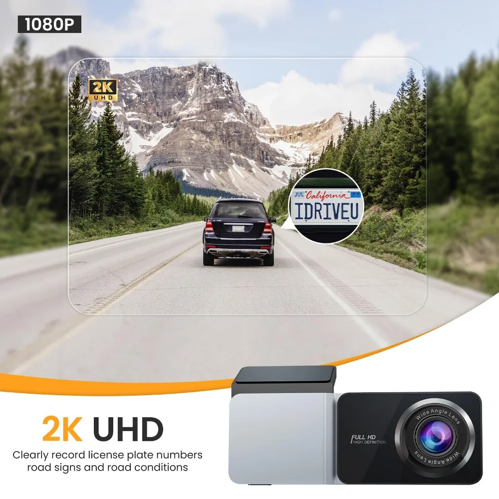 KQQ 2K  Dash Cam Front and Rear Dual Camera Car DVR Night Vision Dash Camera Recorder 24H Parking Monitor Built-in Wifi