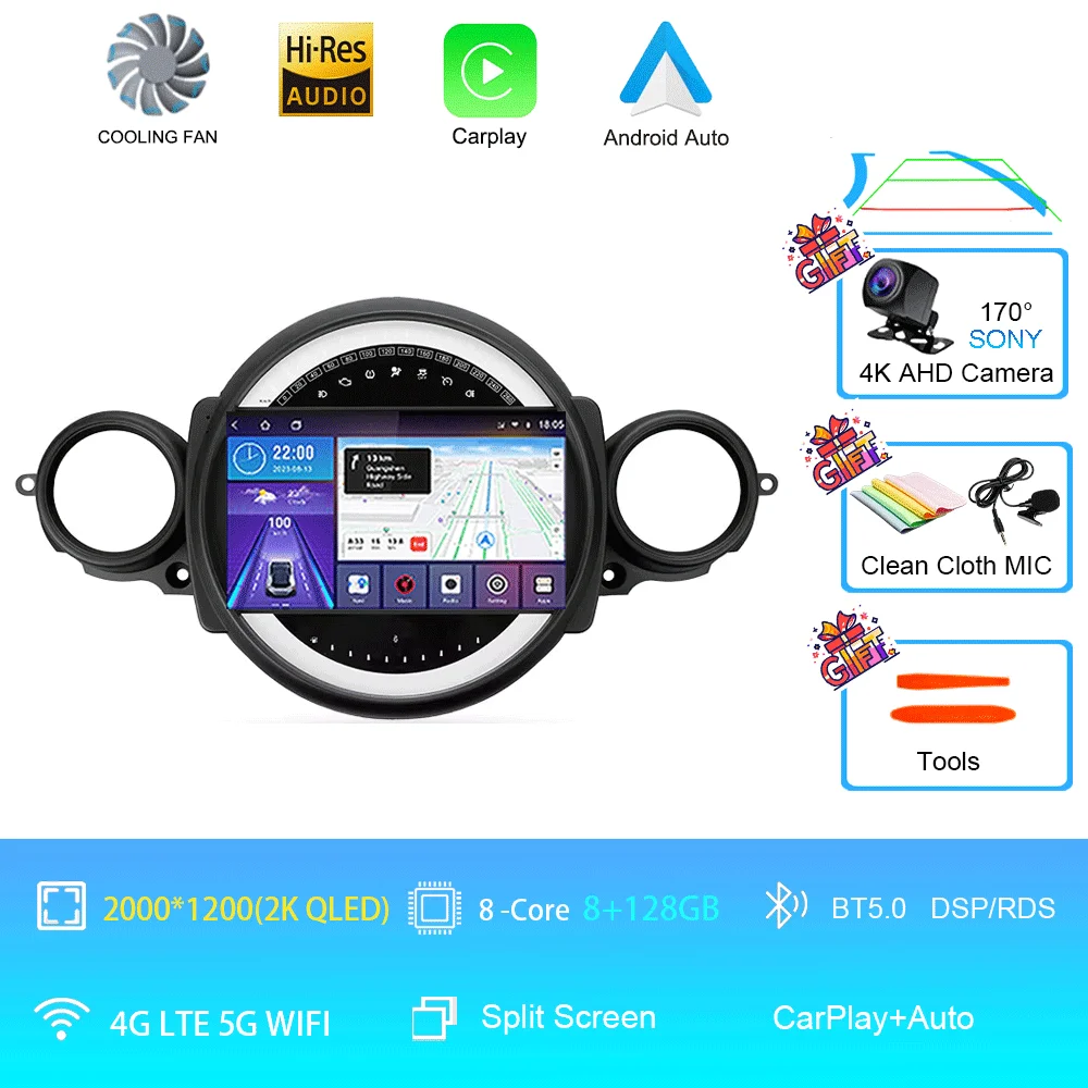 Auto radio Android 16 voor BMW Mini Cooper R56 R60 R51 2006 - 2015 GPS Carplay Navigatie Stereo Auto DSP BT DVD Multimedia Speler