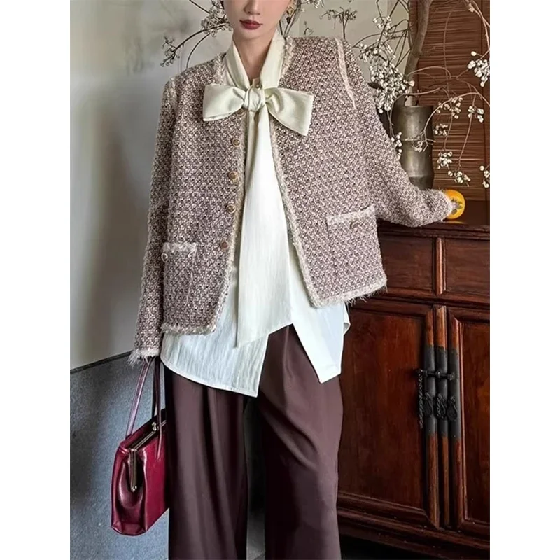 خمر التعادل قمصان النساء أنيقة القوس ضمادة البلوزات الصيف مكتب السيدات الكورية طويلة الأكمام واحدة الصدر تصميم بلايز عادية #4