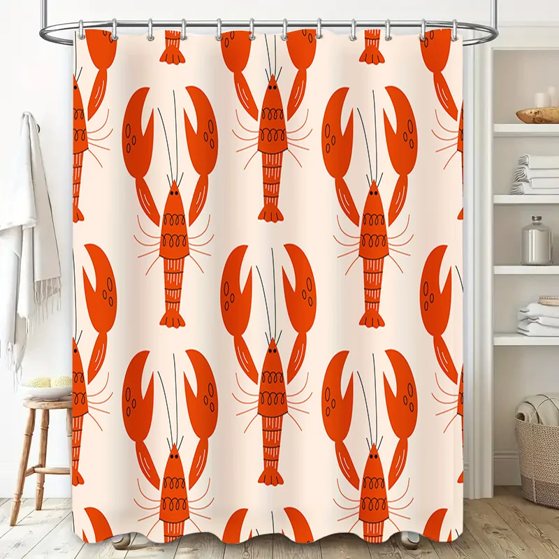 Modern Bathroom Shower Curtain with Lobster Print Waterproof Fabric for Bath Decorations Home Decoration (White) Free Shipping W