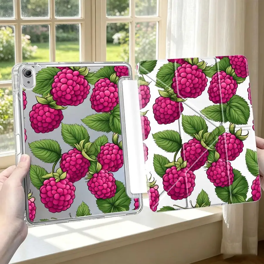 With Pen Slot Cover Tablet Case For iPad 10th Gen 11th Air 8 M2 M3 3 Mini 7 6 5 12th Pro 13 2025 2026 9th Cartoon Raspberry
