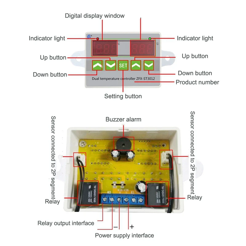 Hot TTKK ZFX-ST3012 LED Digital Dual Thermometer Temperature Controller Thermostat Incubator Microcomputer Dual