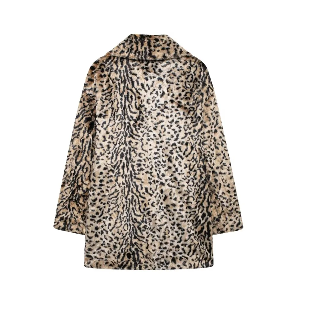 Taop&Za women\'s clothing 2024 autumn and winter new leopard print imitation fur loose lapel coat atmospheric temperament warm an