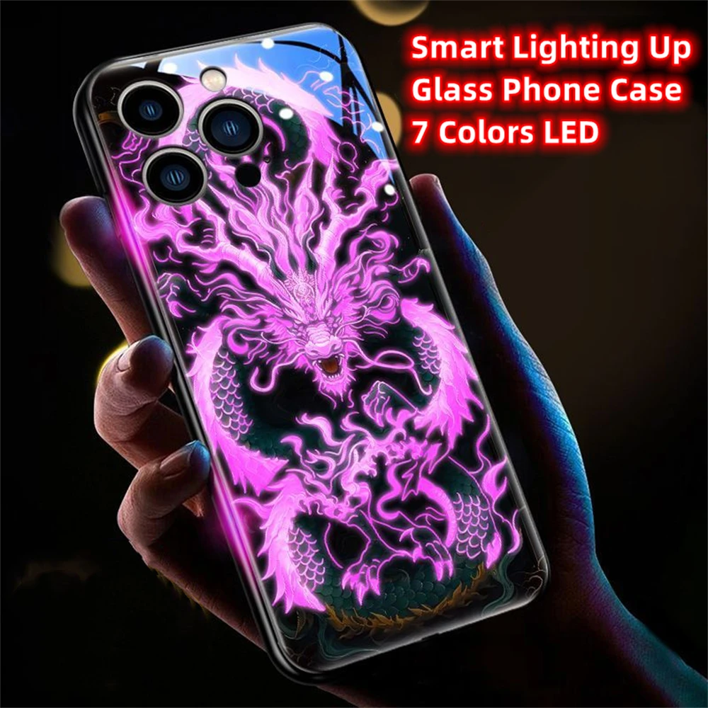 Led Flash Case - Green Dragon Hovering Design Luminous Glass