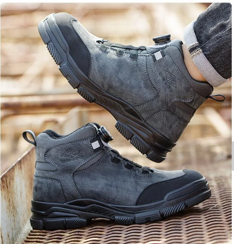 Rotating Buttons Work Boots Men Steel Toe Shoes Safety Boots Puncture-Proof Protective Shoes Waterproof Indestructible Shoes New