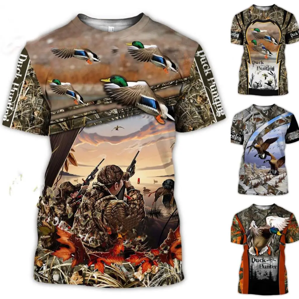 Camouflage Hunting Wild Duck Animal 3d Print T-shirt Top Round Neck Streetwear Fashion Casual Men\'s T Shirts Harajuku Clothing