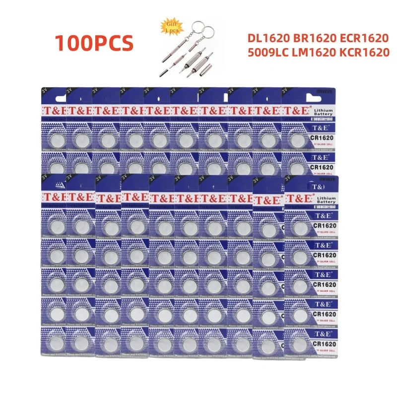 100PCS Coin Cells CR1620 Button Battery DL1620 BR1620 ECR1620 5009LC LM1620 KCR1620 3V Lithium Battery For Watch Car Key Remote