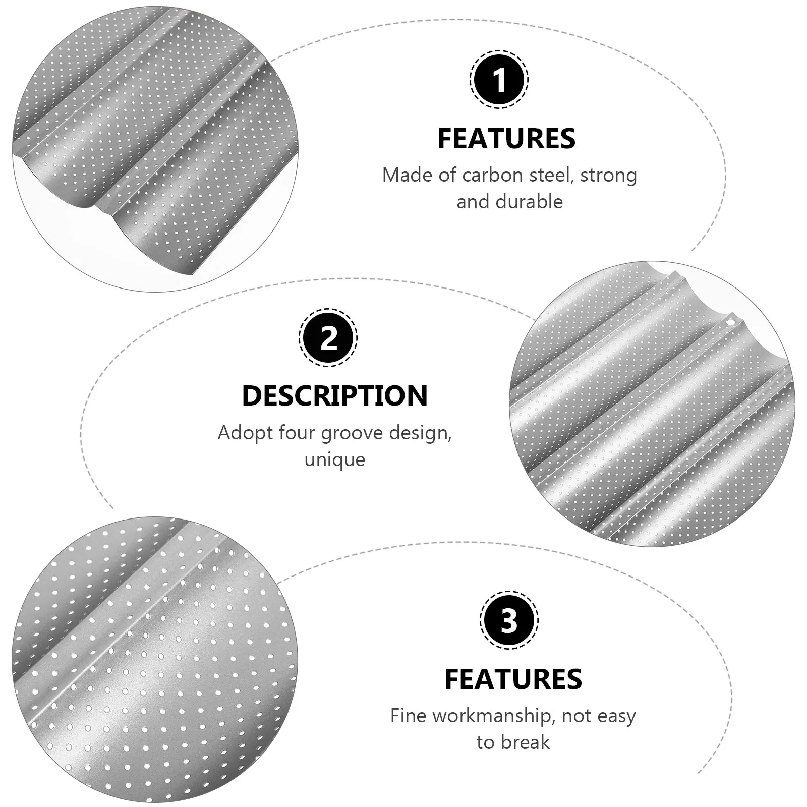 

French Bread Baking Pan Carbon Steel 4 Groove Tray Baguettes Whole Wheat Bread Hot Dogs Durability Heat Resistant Daily Use Gift