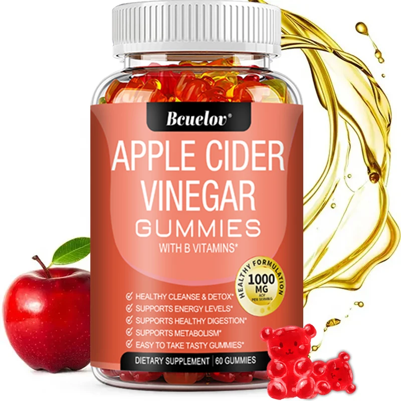 Bcuelov Vitaminas gomosas de vinagre de sidra de manzana: limpieza desintoxicante, quemador de grasa, gestión del peso, potenciador de digestión, metabolismo