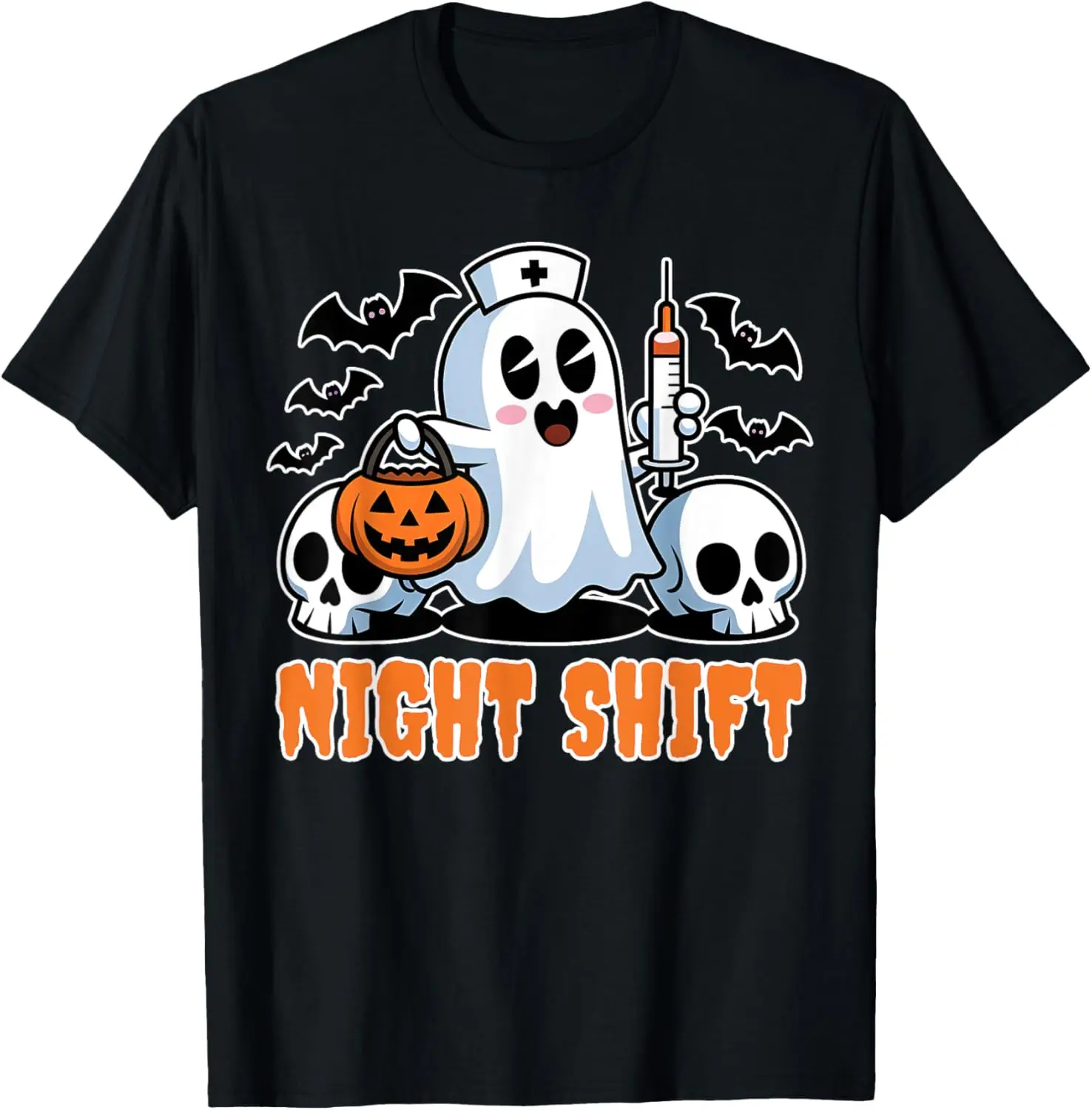 Halloween T Shirts for Nurses Night Shift Nurses Scrub Top T-Shirt