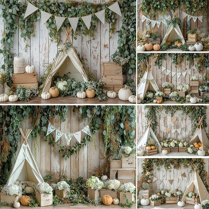 

LS Boho Forest Backdrops Kids Baby Birthday Cake Smash Photocall Decors Child Jungle Tent Pine Trees Decors Backgrounds
