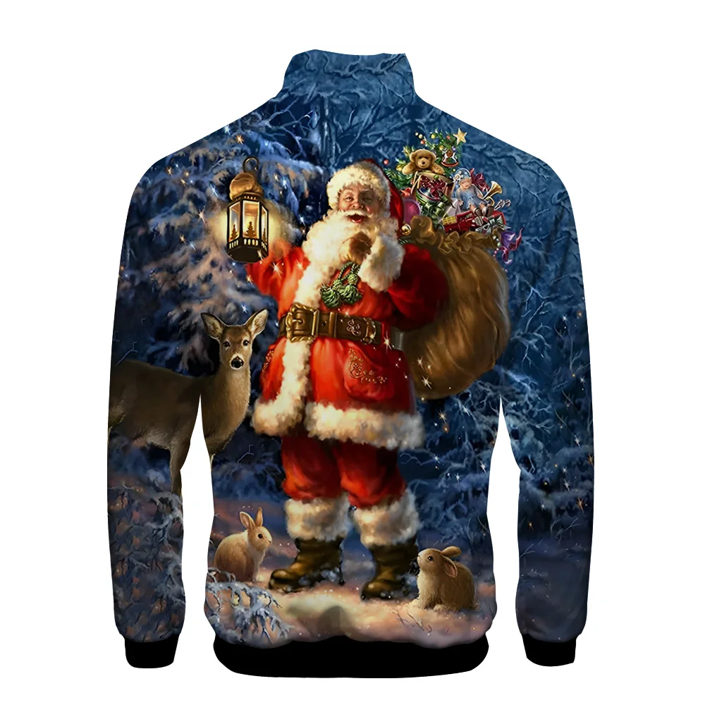 Christmas Gingerbread Man Xmas Jacket Stand Collar Clothes Men Boy 3D Hip Hop Clothes Personality Zipper Jacket Men Sportswear