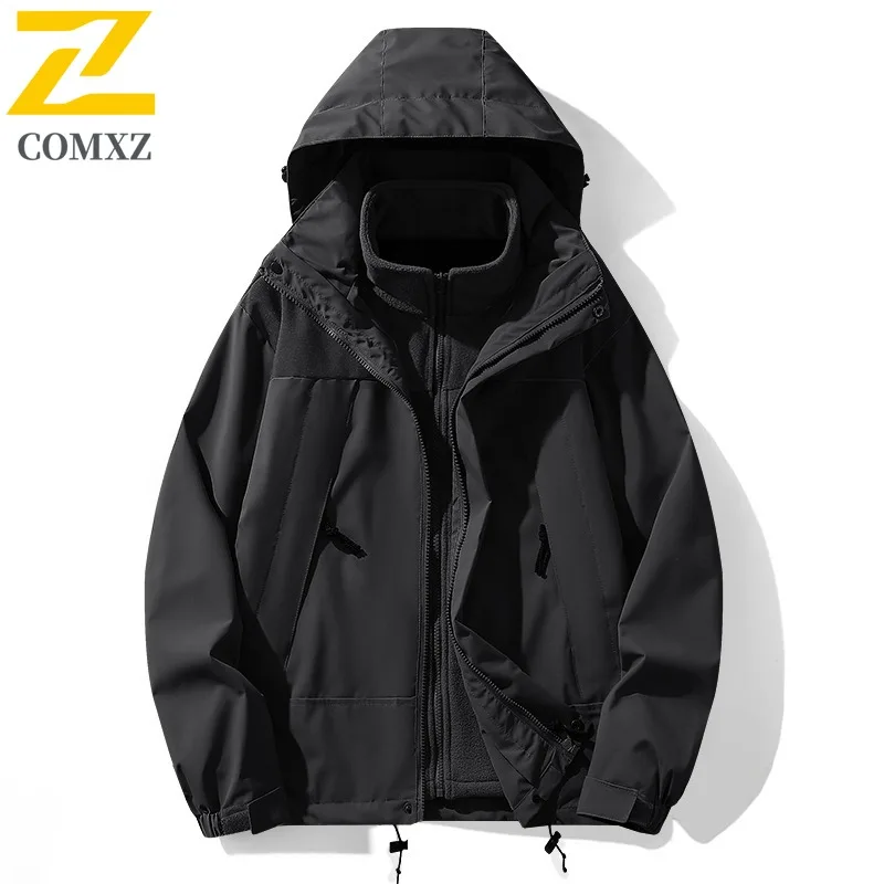 Men's  3-in-1 Detachable Jacket Windproof Waterproof American Style Hiking Coat Outdoor Thermal Fleece Lined Workwear Parka 2025