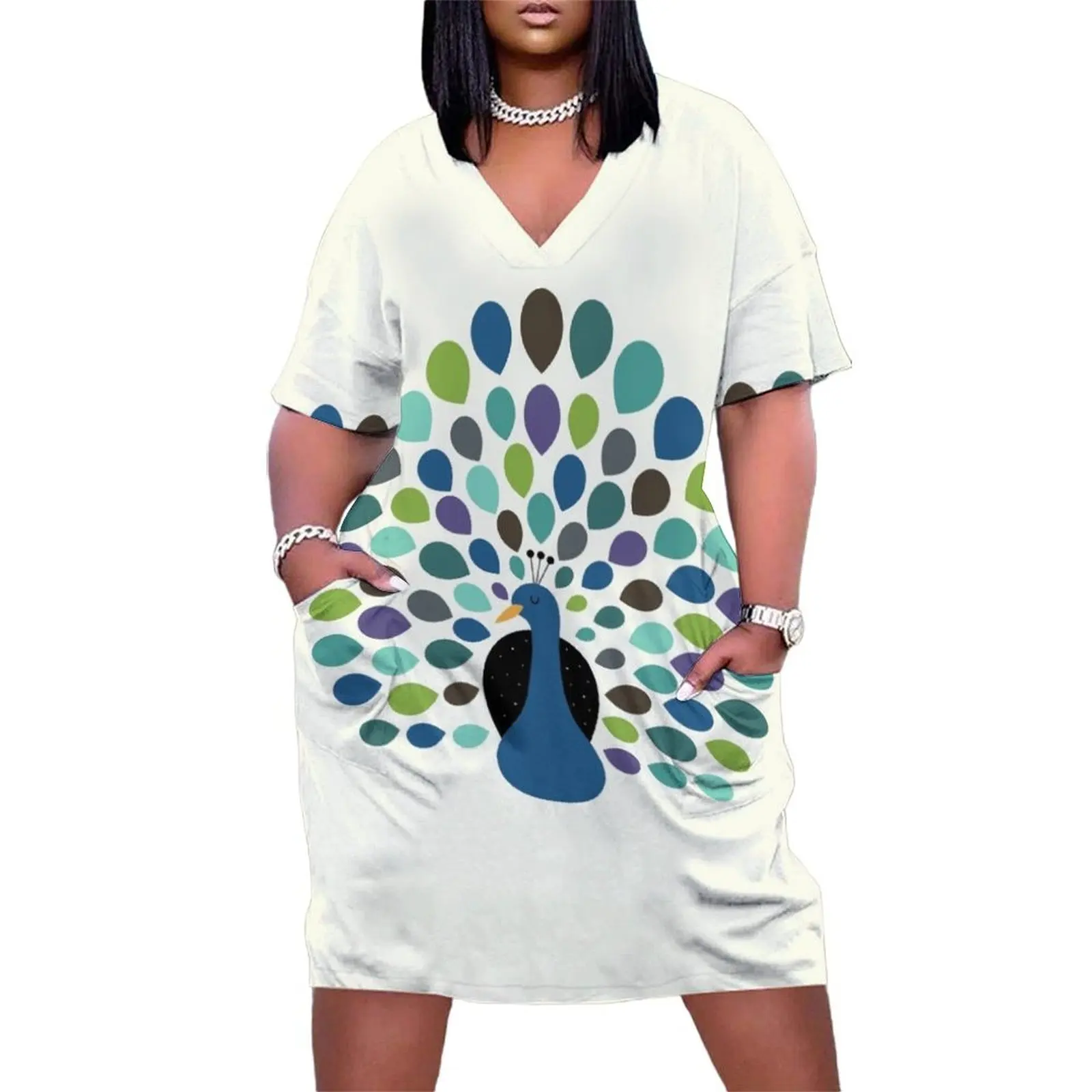 Peacock Time Loose Pocket Dress festival outfit women Beachwear Woman clothes