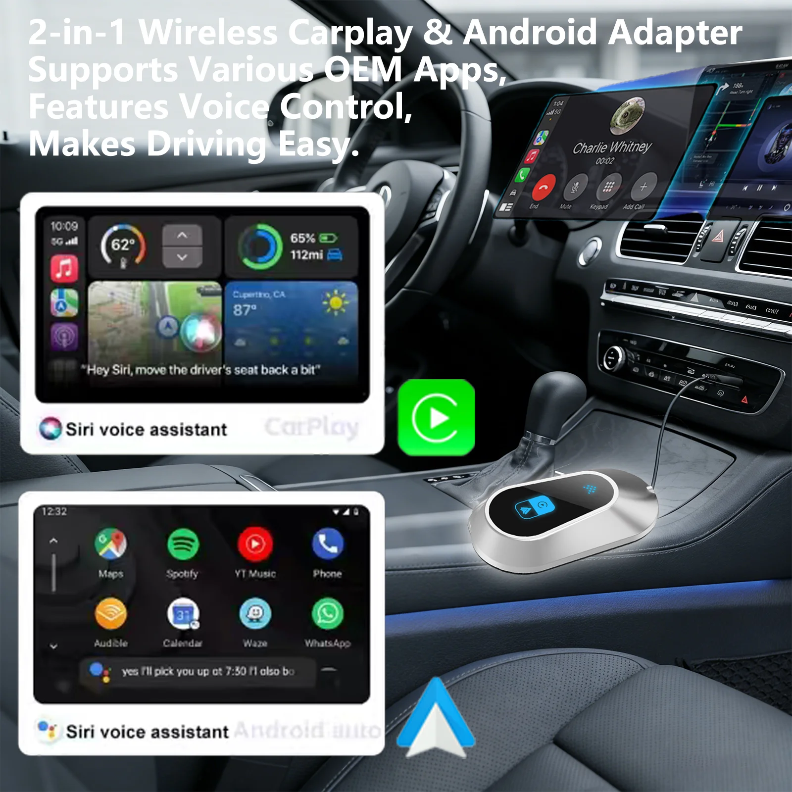 2in1 Wireless Android Auto Adapter & CarPlay Box AI Smart Conversion Car Intelligent Systems For Car With Wired Android Auto