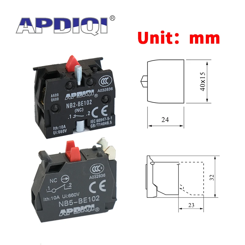 APDIQI 1Pcs XB5 XB4 XB2 Normally Open Closed Contact Block Push Button Switch Parts NO Green NC Red BE101 BE102 ZB5 ZBEE-101