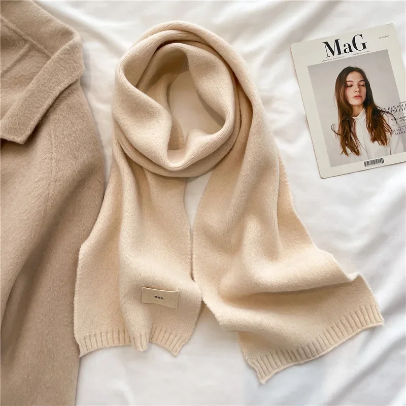 Korean Women Cashmere Scarves Lady Winter Thicken Warm Soft Pashmina Shawls Wraps Female Pure Color Knitted Long Scarf for Women