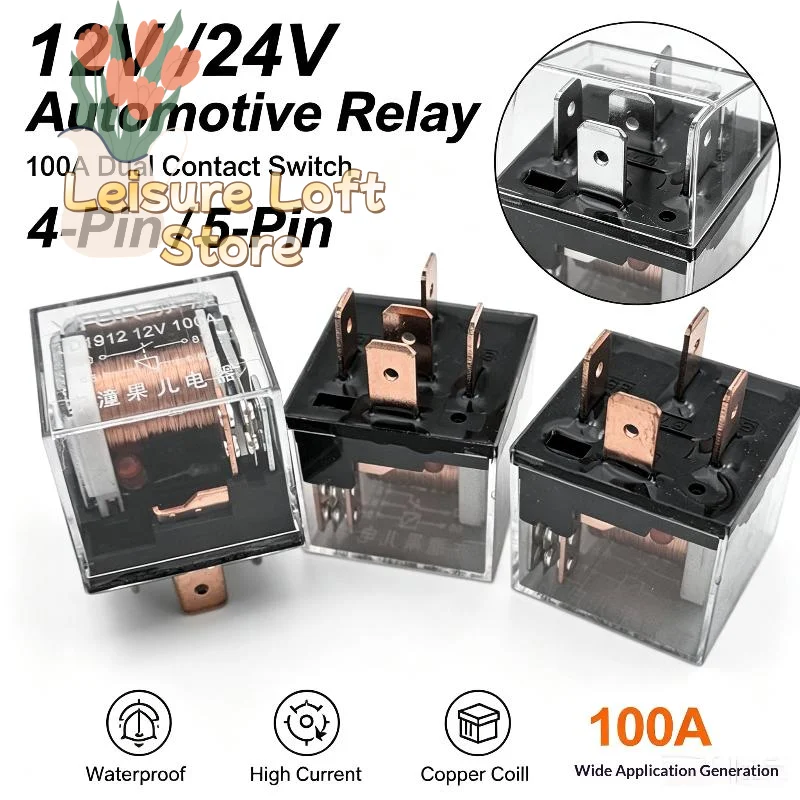 Car Relay 100A 5Pin SPDT Waterproof 12V-24V High Capacity Switch for RV & Trailer Electrical Systems