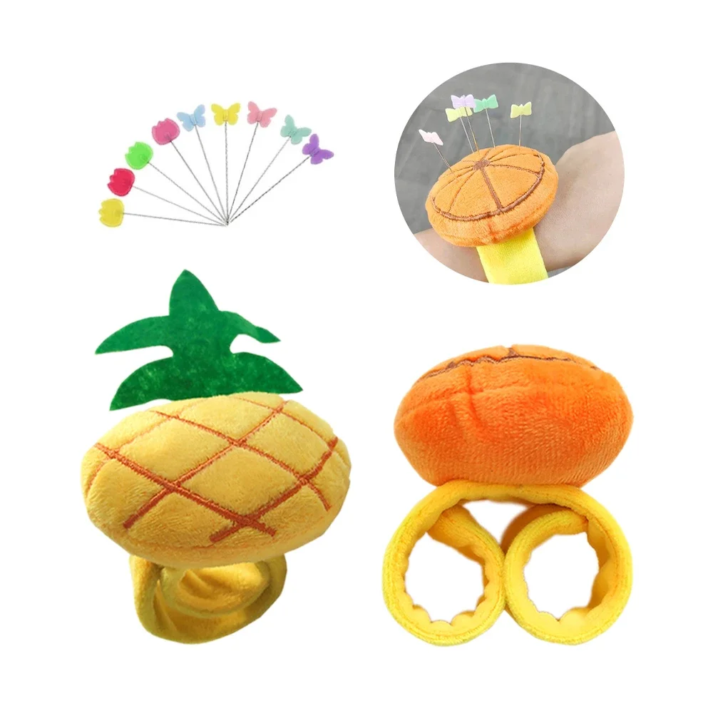 Cute Pineapple/Lemon Pin Cushion Wrist Strap Embroidery Needle Pincushions Pad Sewing Pincushions Needlework Holders DIY Crafts