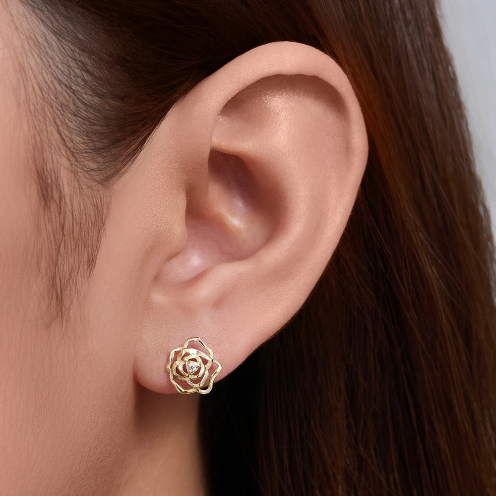 Fresh Forest System Hollow Rose Pure Silver Earrings Women's Original Design Minimalist Luxury Personality Hoops