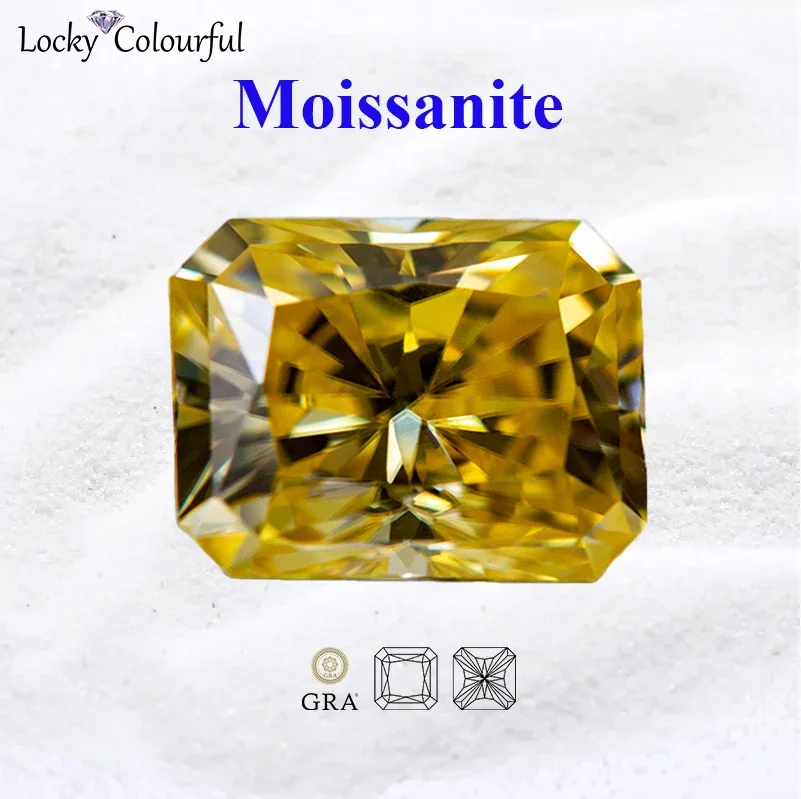 

Moissanite Radiant Cut VVS1 Lemon Yellow Color with GRA Certificate for DIY Charms Beads Jewelry Making Bracelet Rings Materials