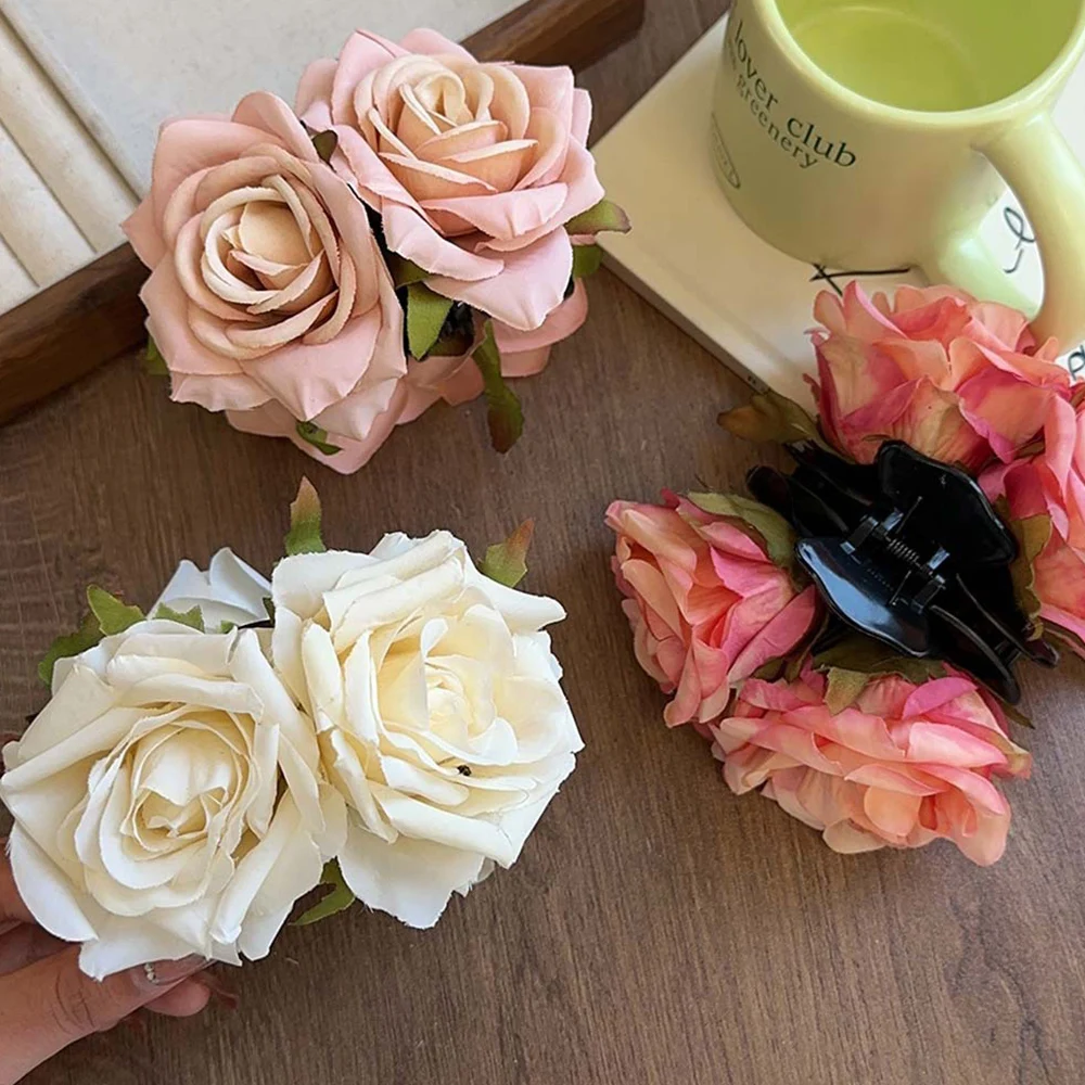 

Fabric Rose Flower Hair Claw Clips For Women Girls Hair Clip Barrette Four Flowers Hair Clamps Beach Shark Clip Hair Accessories