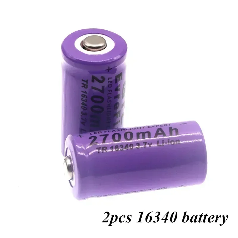 100% New original 16340 Battery CR123A 16340 Battery 2700mAh 3.7V Li-ion Rechargeable Battery+16340 Charger