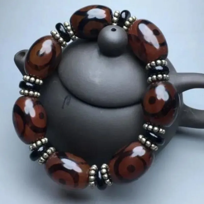 

Новый браслет из бусин Дзи с тремя глазами из агата, мужской, в этническом стиле, ретро-браслет, ювелирное украшение