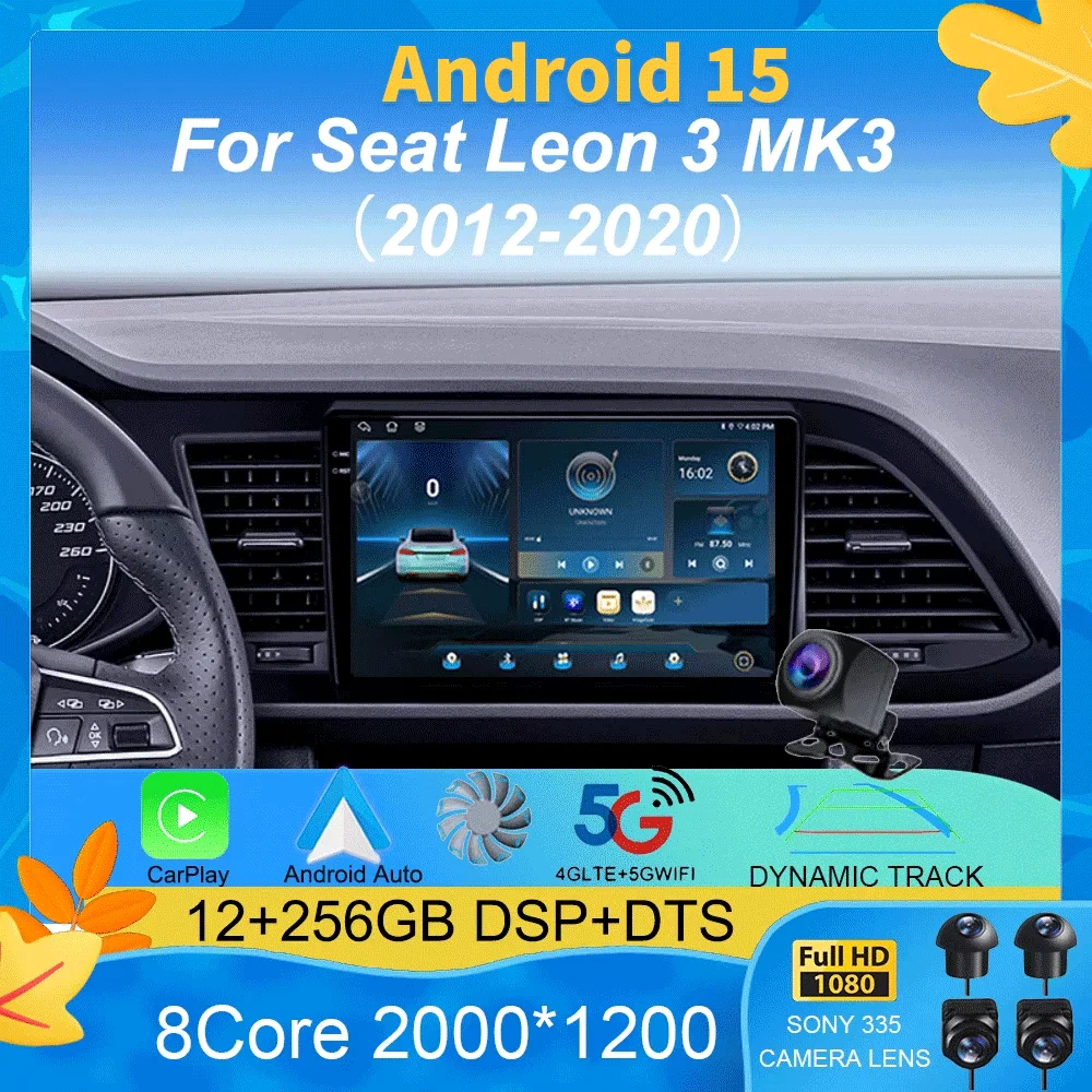 

Android 15 For Seat Leon 3 MK3 MK 3 2012 - 2020 screen Car Radio PS Navigation 4G WIFI DSP BT Carplay Video Player 2 Din No DVD