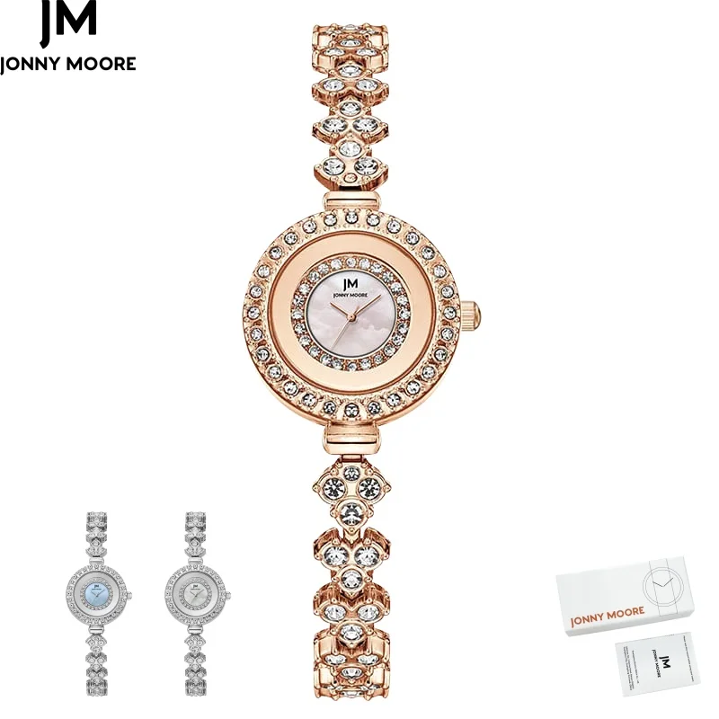

Gift Box Watches for Woman JONNY MOORE 1901 Luxury Diamond Small Dial Quartz Wristwatches Waterproof Ladies Watches Reloj Mujer