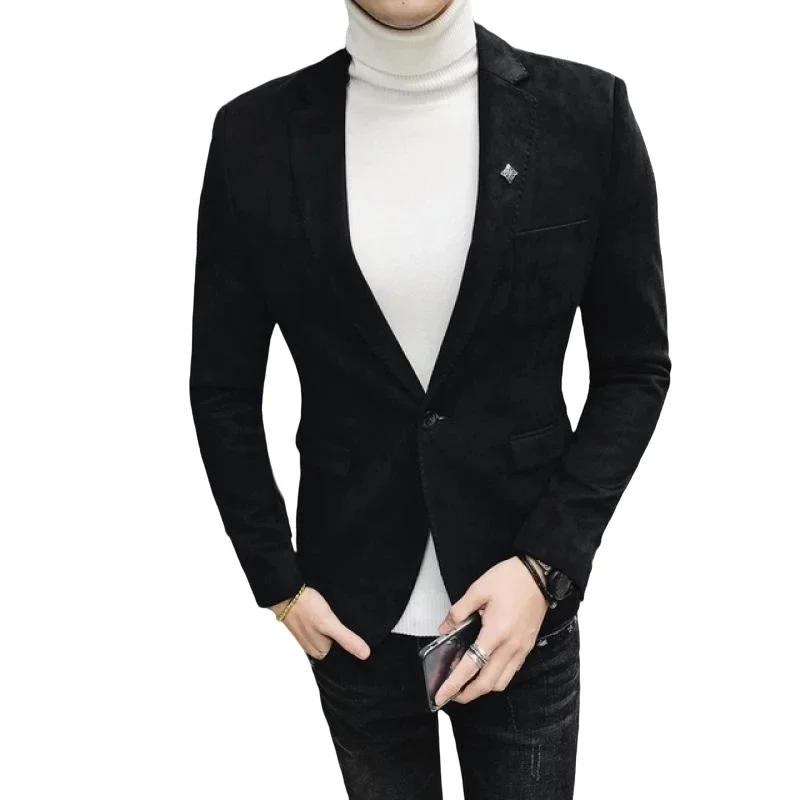 High Quality Blazer Men's Thickened British Style Gentleman Simple Business Elegant Fashion Casual Work Party Slim Fit Jacket