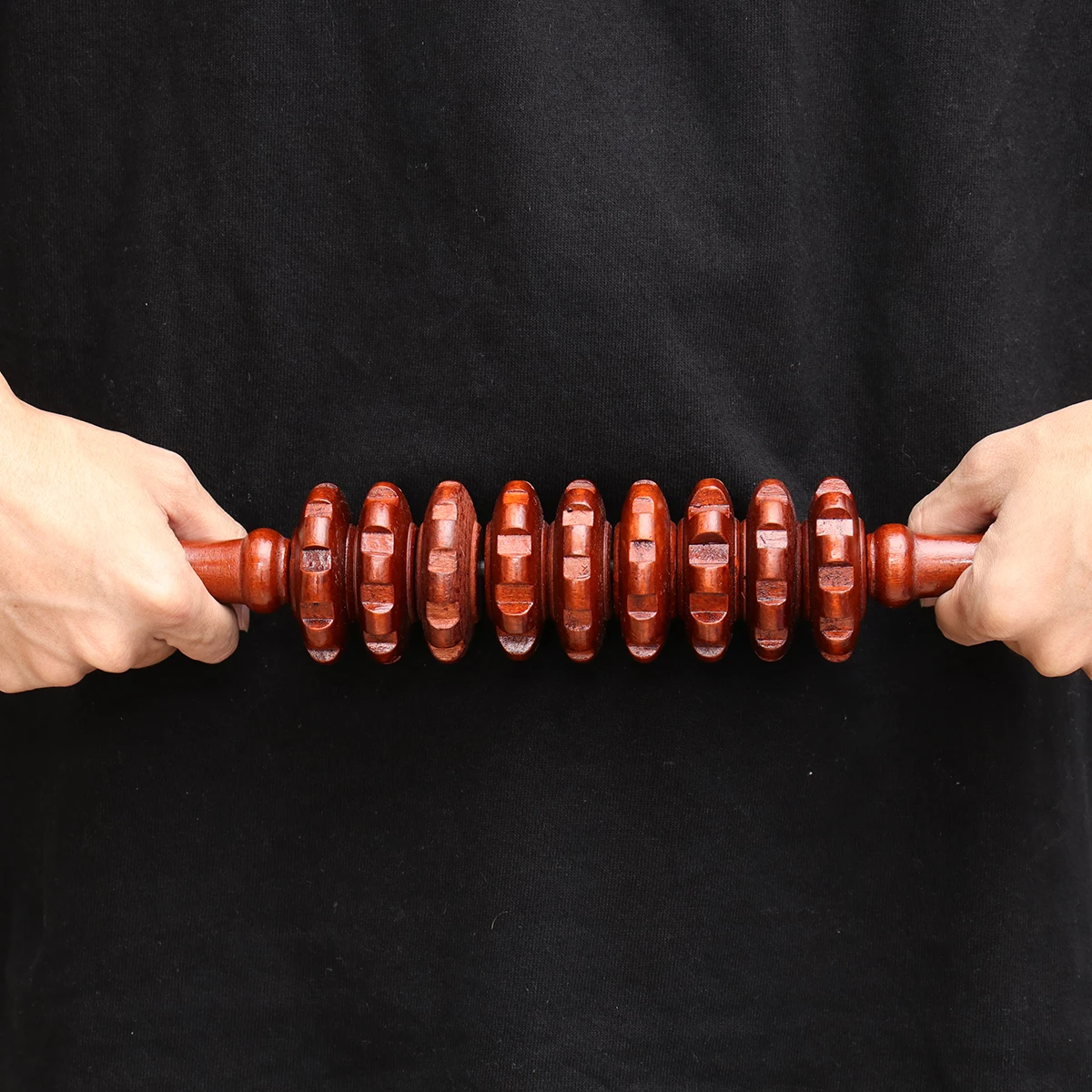 Massageroller aus Holz, dunkelrot, hohe Dichte, natürliche Körnung, langlebiges Ganzkörpermassagegerät für Yoga mit Nacken, Schulter, Taille