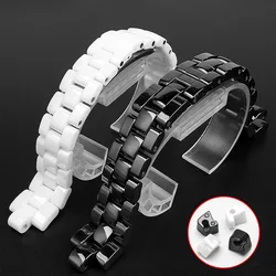 For ceramics wristband high quality women's men's watch strap Fashion bracelet black white 16mm 19mm  wristband free head pellet