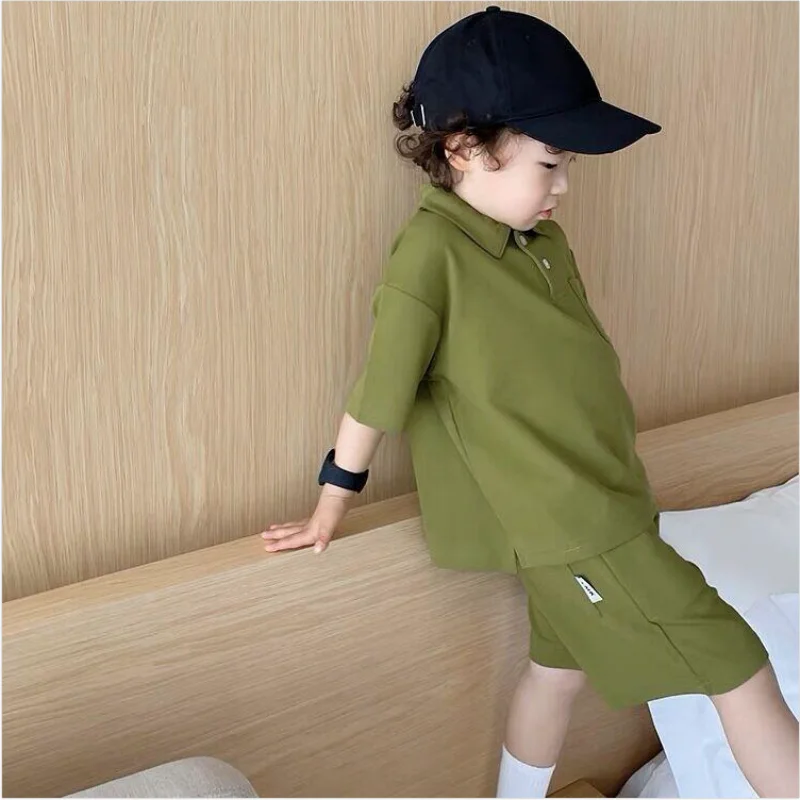 New Summer Korean Cool Boys Clothing Set Pullover Children\'s Set for Boys Baby Clothes Children Short Sleeved Polo Shirt Shorts