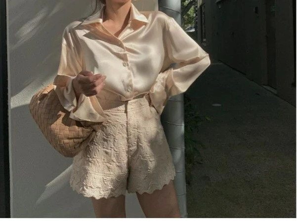 Long-sleeved Satin Shirt Women's Design Shirt Autumn New Loose Drape Retro Water Shirt Top