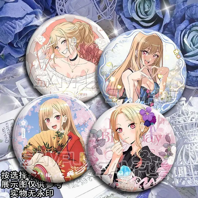 4pcs Set Anime Figure My Dress Up Darling Badge 58mm Button Pin 58mm Brooch Gojo Wakana Kitagawa Marin Inui Sajuna Inui Shinju