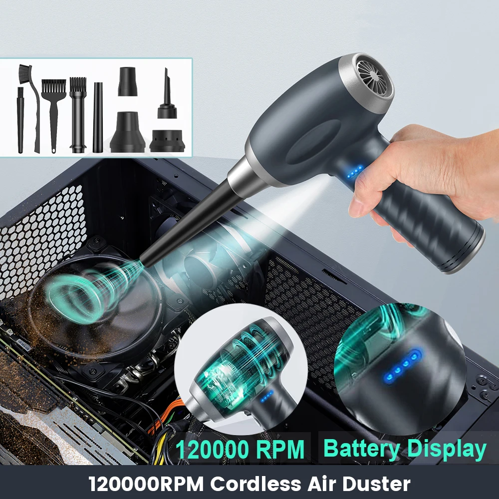 120000RPM Cordless Air Duster Brushless Blower 90W Electric Wireless Gel Gun Cleaner Power Tools for PC Computer Keyboard Car