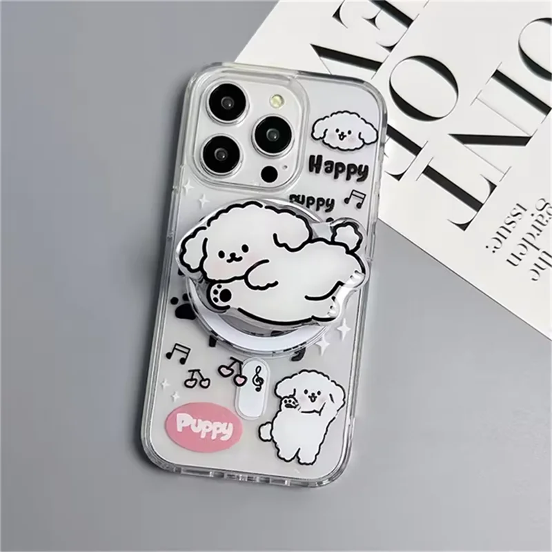 Support magnétique coréen mignon chiot de dessin animé, poignée de téléphone Tok Griptok, Support pour iPhone 16 15 14 pour étui Magsafe Smart Tok