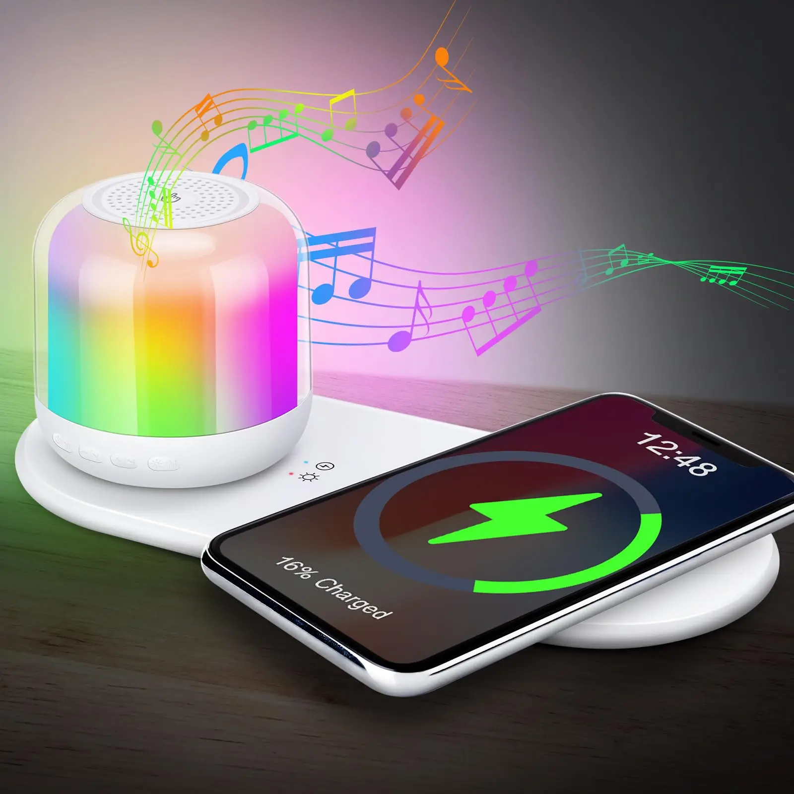 Bluetooth Speaker with Night Light and Wireless Charger,Touch Control Dimmable, LED-Color Changing Bluetooth Speakers Table Lamp