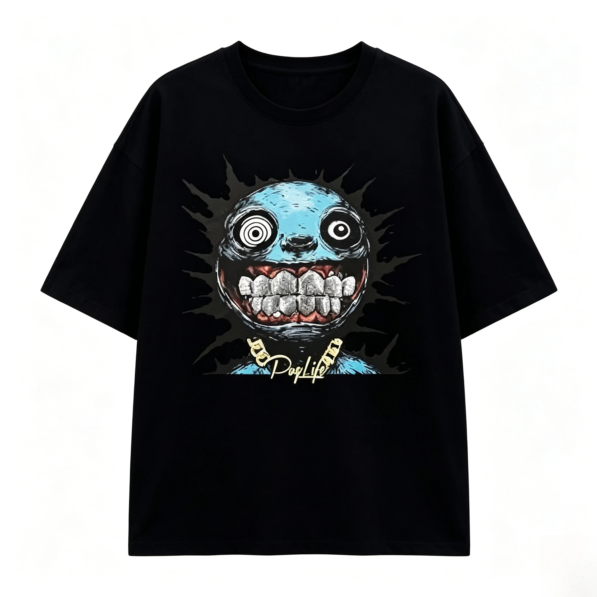 2026 new  Men's Hip Hop Spiral Eye Monster Pattern Round Neck Short Sleeve T-shirt Large Loose Street Casual Daily Top