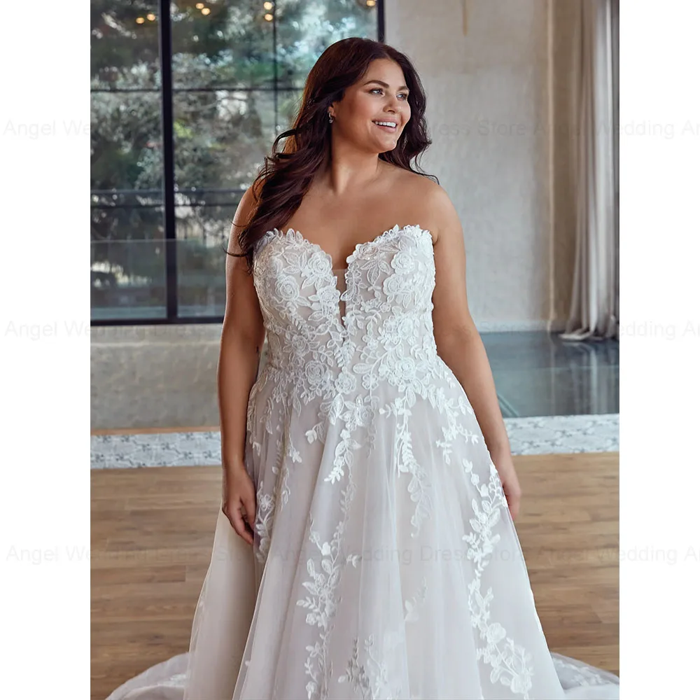 ANGEL Personalizzato Plus Size Senza Spalline Abito da Sposa di Lusso A-Line Abiti da Sposa Lunghi Appliques Cerniera Senza Maniche Vestido de Novia