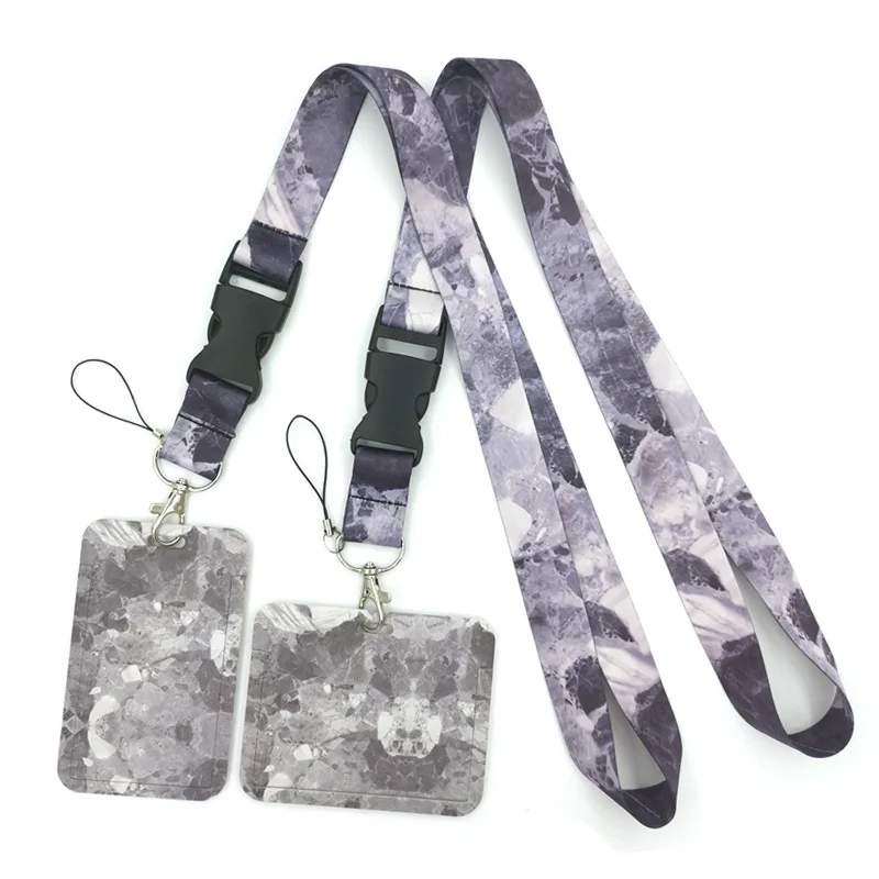 Gray marble Creative Lanyard Card Holder Student Hanging Neck Phone Lanyard Badge Subway Access Card Holder Accessories Gifts